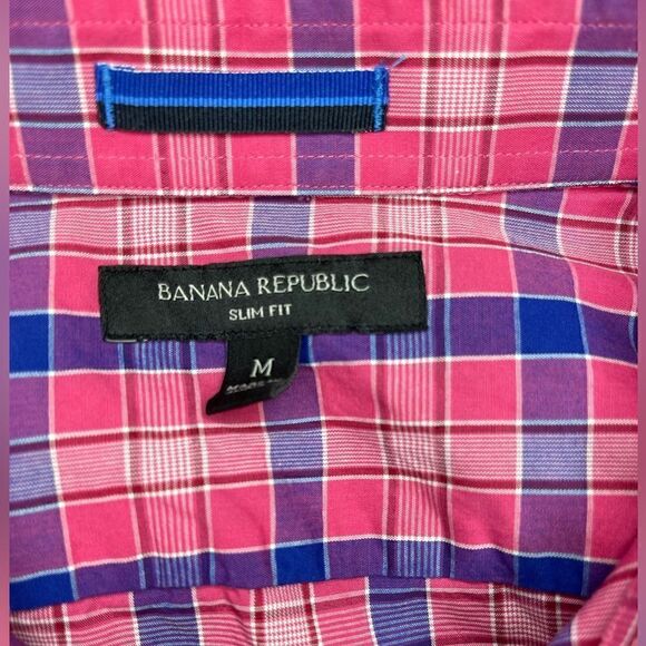 Banana Republic Men's Button Down Slim Fit Pink Plaid Long Sleeve Shirt Size M - Picture 3 of 9